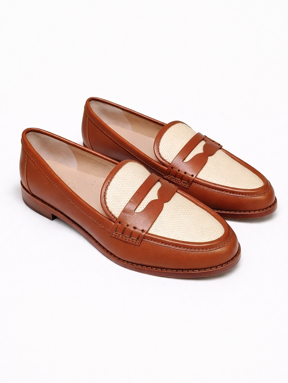 Lauren Ralph Lauren Wynnie Raffia Leather Penny Loafers Two Tone 6.5 NIB